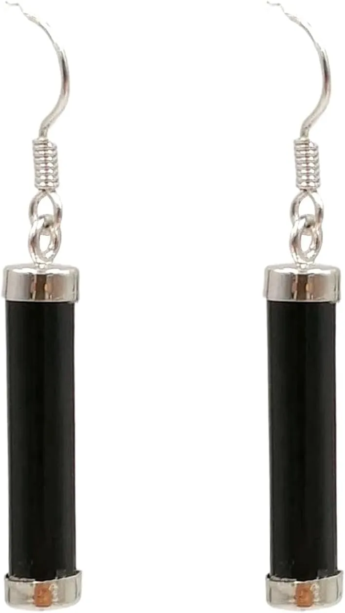Rectangular Simulated Jade Gold-Plated Silver Dangle Earrings, Black Jade Drop Earrings for Women