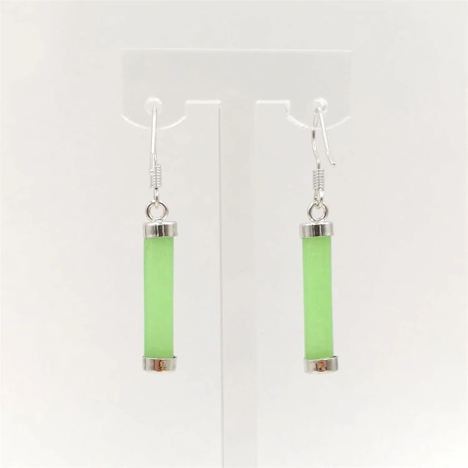 Rectangular Simulated Jade Gold-Plated Silver Dangle Earrings, Light Green Jade Drop Earrings for Women