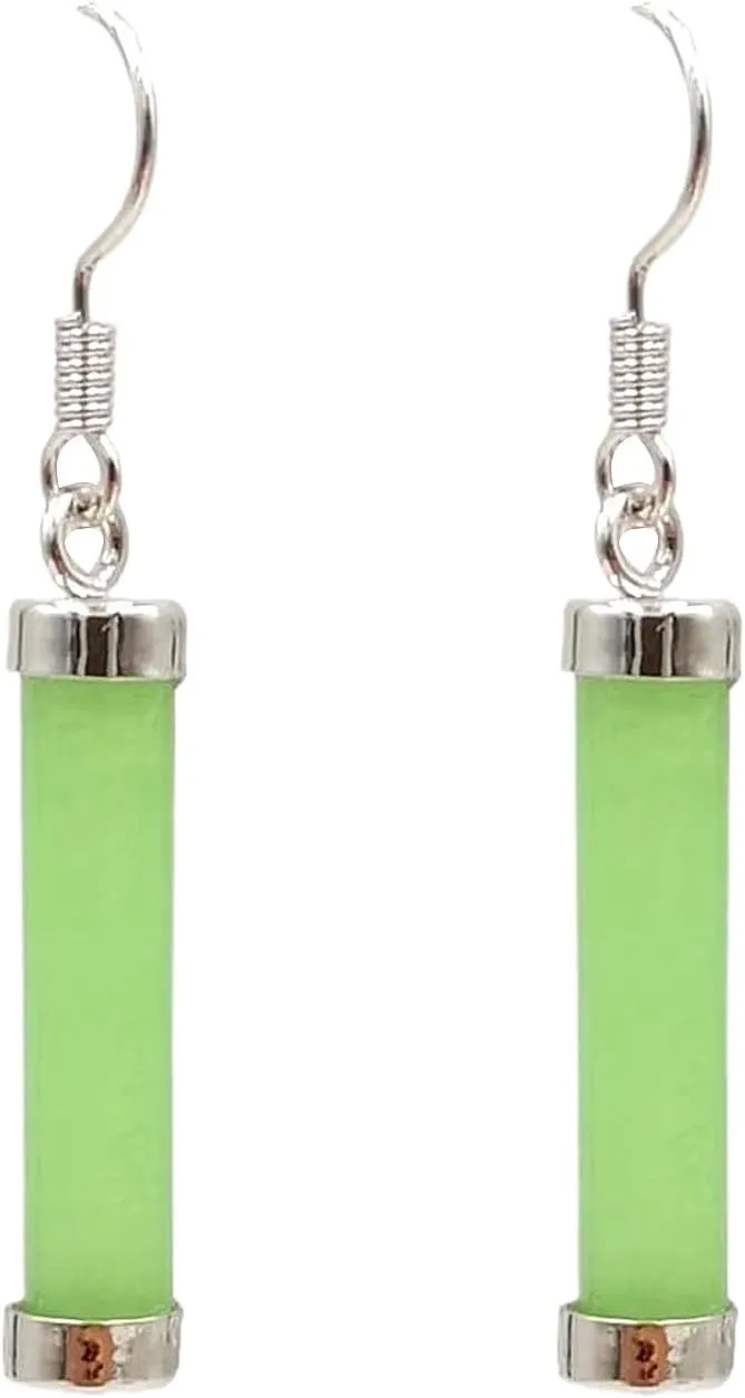 Rectangular Simulated Jade Gold-Plated Silver Dangle Earrings, Light Green Jade Drop Earrings for Women