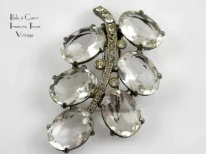 Rhinestone Fur Clip Vintage Silver Tone Very Large 1940s