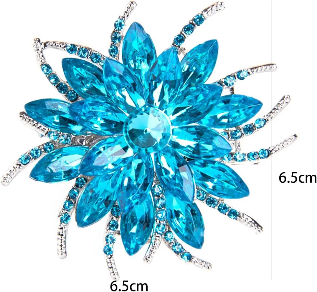 Rhinestone Sunflower Brooch Pin for Women Red Black Purple Large Flower Brooch Snowflake Brooch Marquise Wreath Brooches Jewelry
