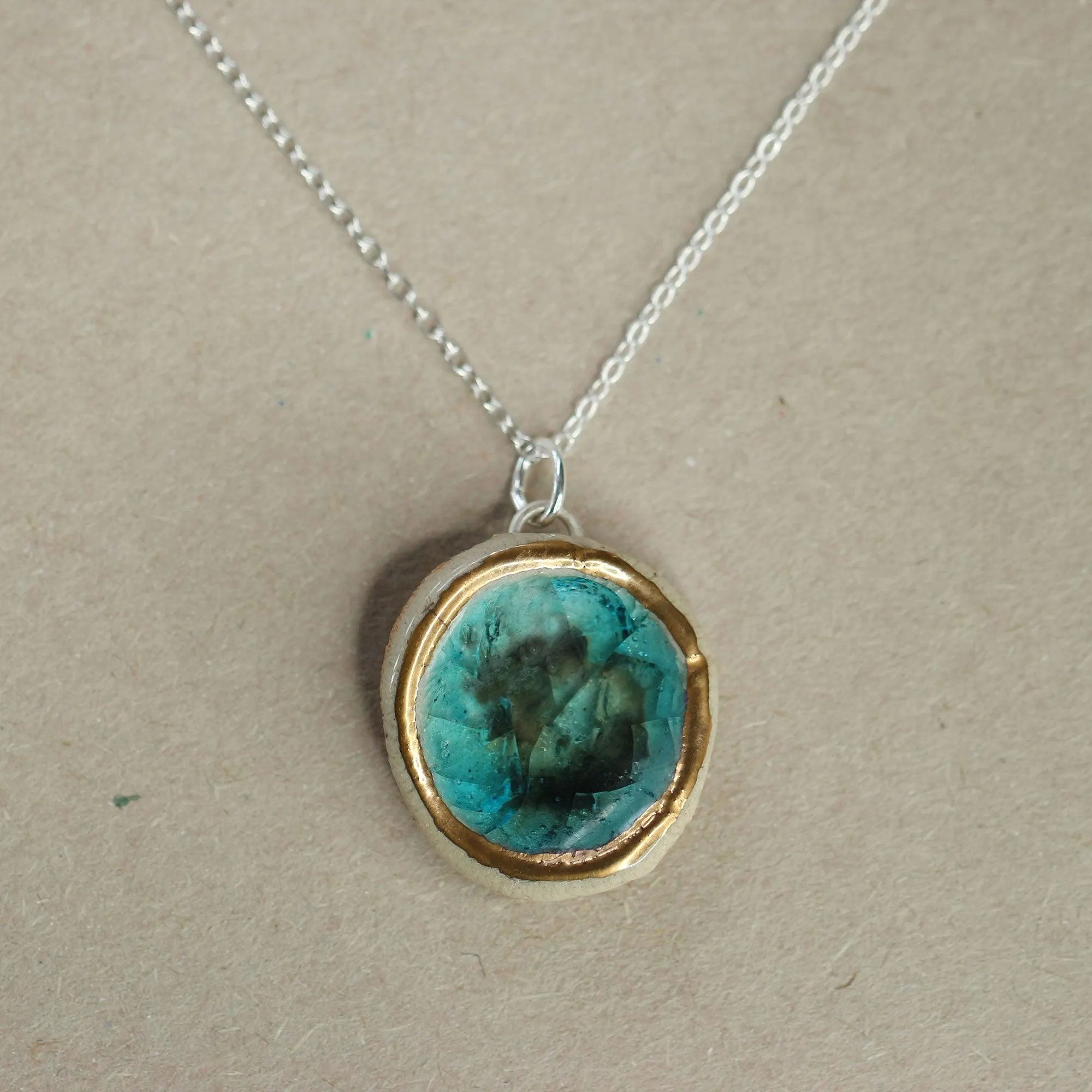 Round Turquoise Reef Sterling Silver Pendant Large
