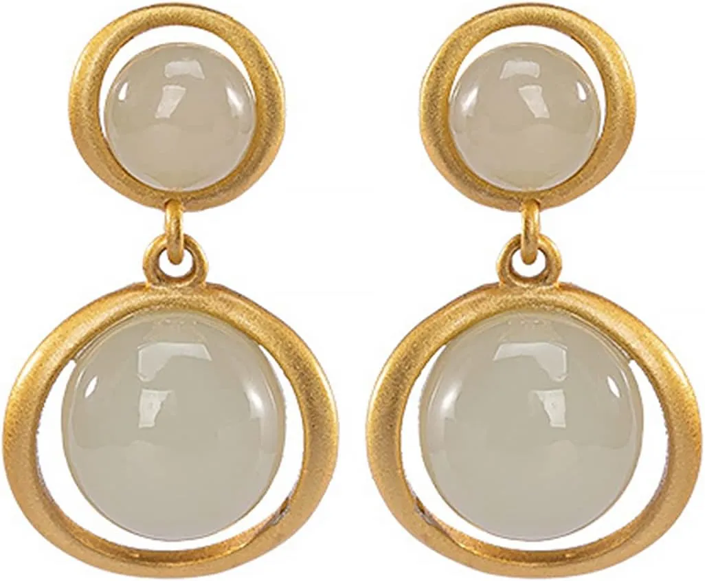 S925 Sterling Silver Gold Plated Jade Earrings Dangle Fashion Hoop Earrings for Women Gift