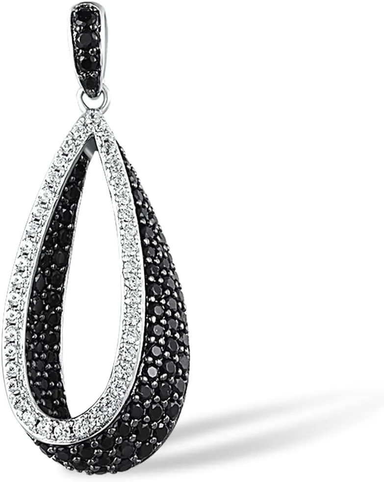 Santuzza 925 Sterling Silver Teardrop Pendant Black Spinel Cubic Zirconia Black & White Pendants for Women