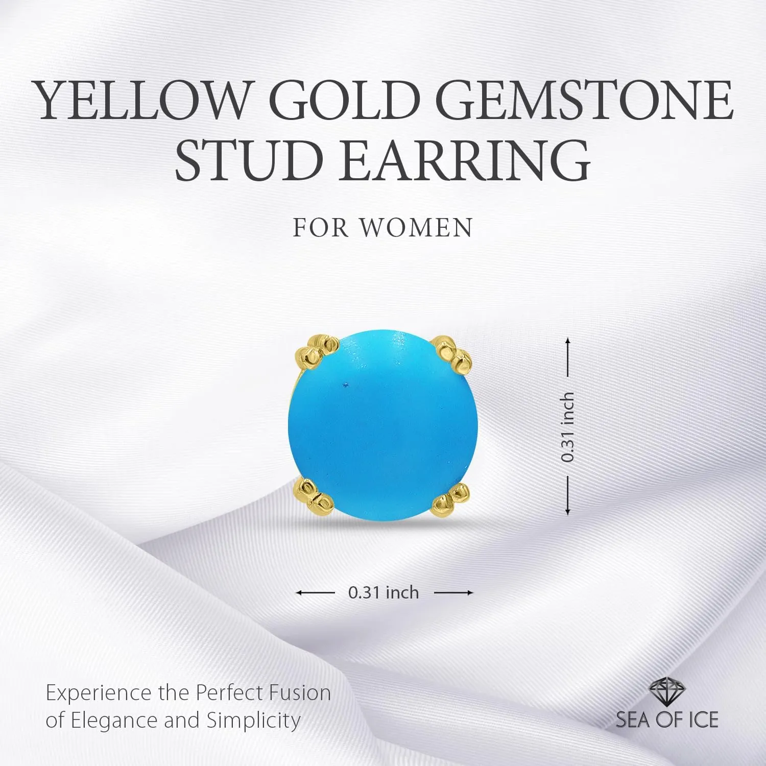 Sea of Ice Sterling Silver Round-Cut Simulated Gemstone Stud Earing for Women ??Gemstone Round cut 8 mm - Elegant Sterling Silver Earrings for Women ??Nickel-Free
