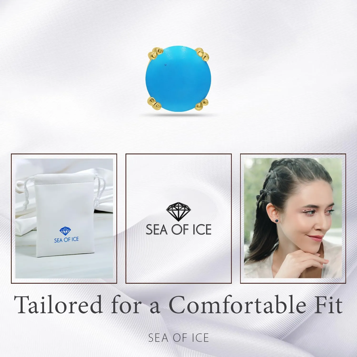 Sea of Ice Sterling Silver Round-Cut Simulated Gemstone Stud Earing for Women ??Gemstone Round cut 8 mm - Elegant Sterling Silver Earrings for Women ??Nickel-Free