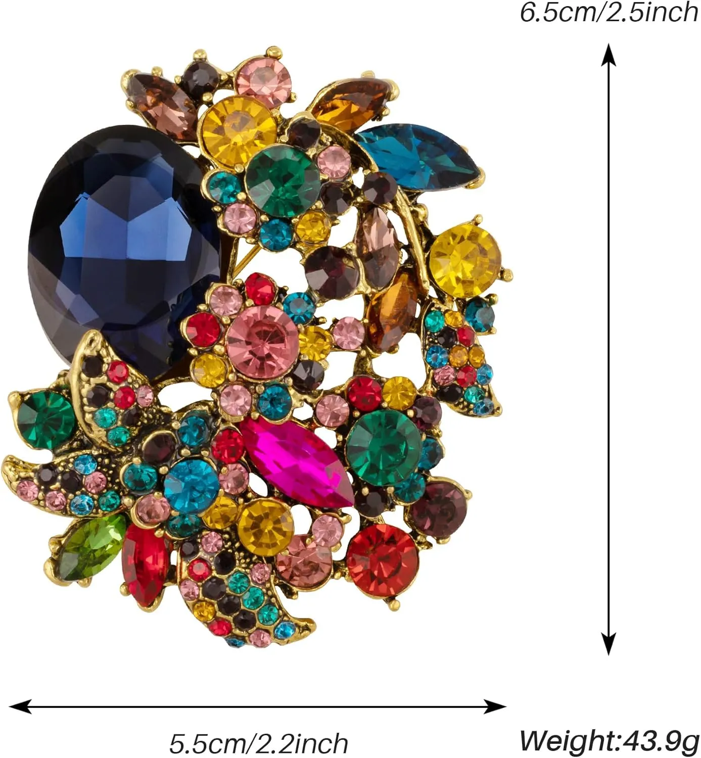 SELOVO Rhinestone Glitter Flower Brooch Pin Jewelry Scarf Accessory Vintage Gold Tone
