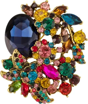 SELOVO Rhinestone Glitter Flower Brooch Pin Jewelry Scarf Accessory Vintage Gold Tone