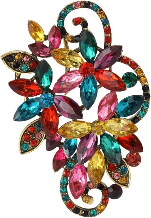 SELOVO Vintage Gold Tone Rhinestone Flower Leaf Scarf Elegant Pin Brooch For Women