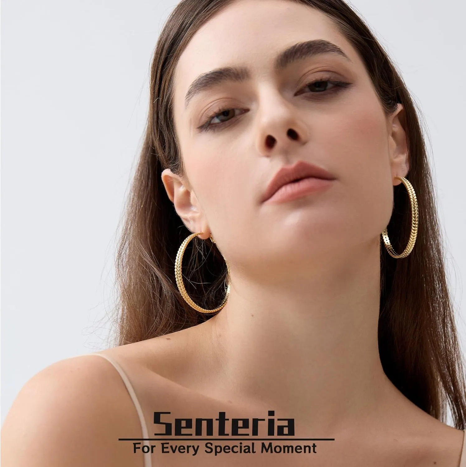 Senteria Large 925 Sterling Silver Hoop Earrings for Women Lightweight Thick Silver Hoop Earrings Wheat Twisted Hoop Earrings Hypoallergenic 5mm Wide Big Silver Hoop Earrings for Women 30/40/50mm