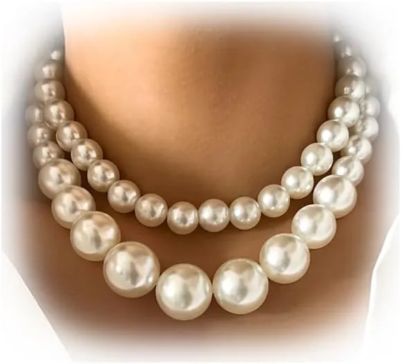 Sexy Multi-layered Pearl Choker Necklaces Summer Beach Pearl Clavicle Chain Necklace Bead Body Jewelry Wedding Bridal Big Pearl Collar Body Chain Necklace for Women