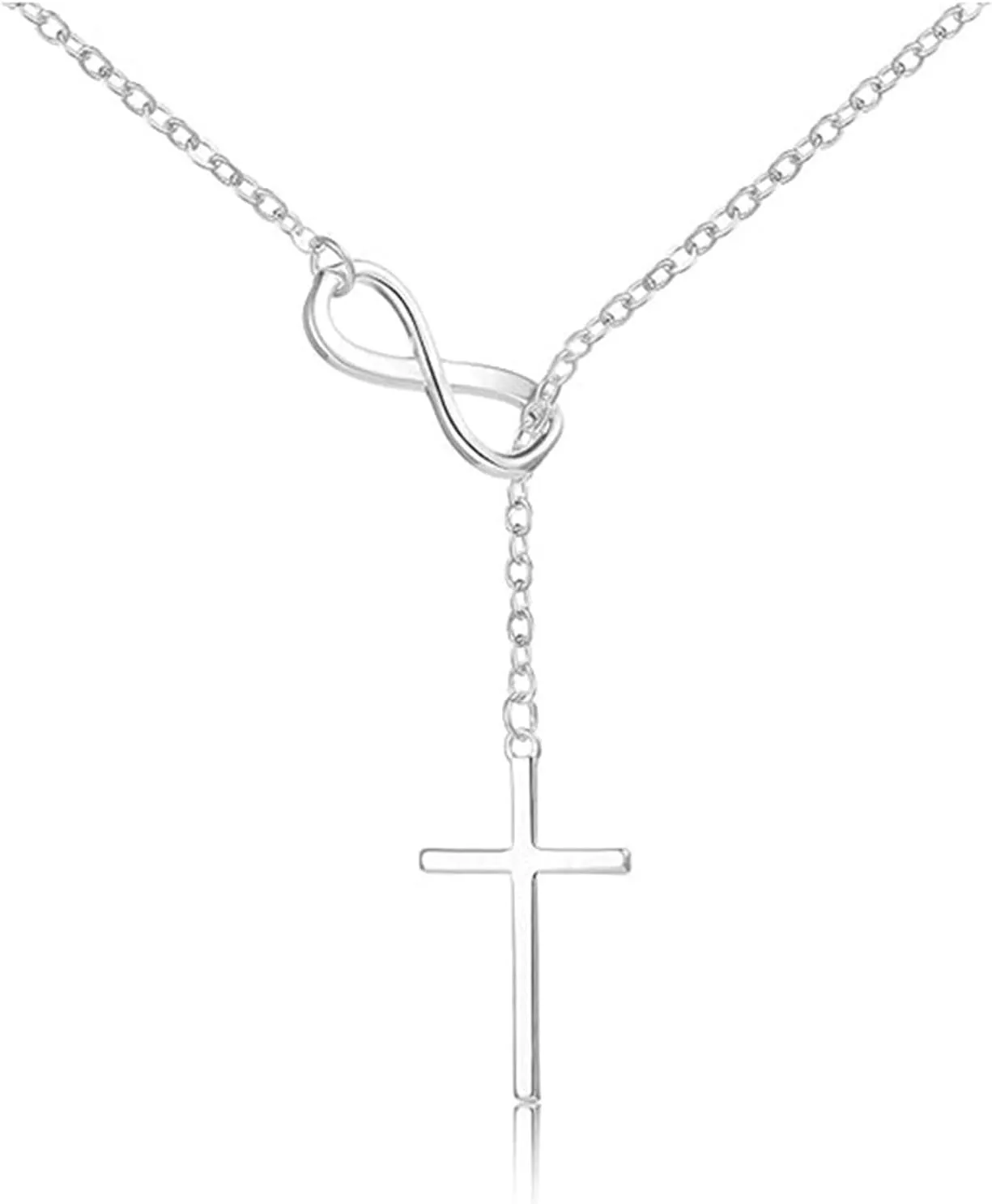 Silver Cross Necklaces for Wome-Modern Silver Necklace Oval Loop to Hook with a Cross in Front - Trendy Women's Y-Necklaces with Cross Pendant Trendy Choker Minimalist Faith Christian Cross Gifts