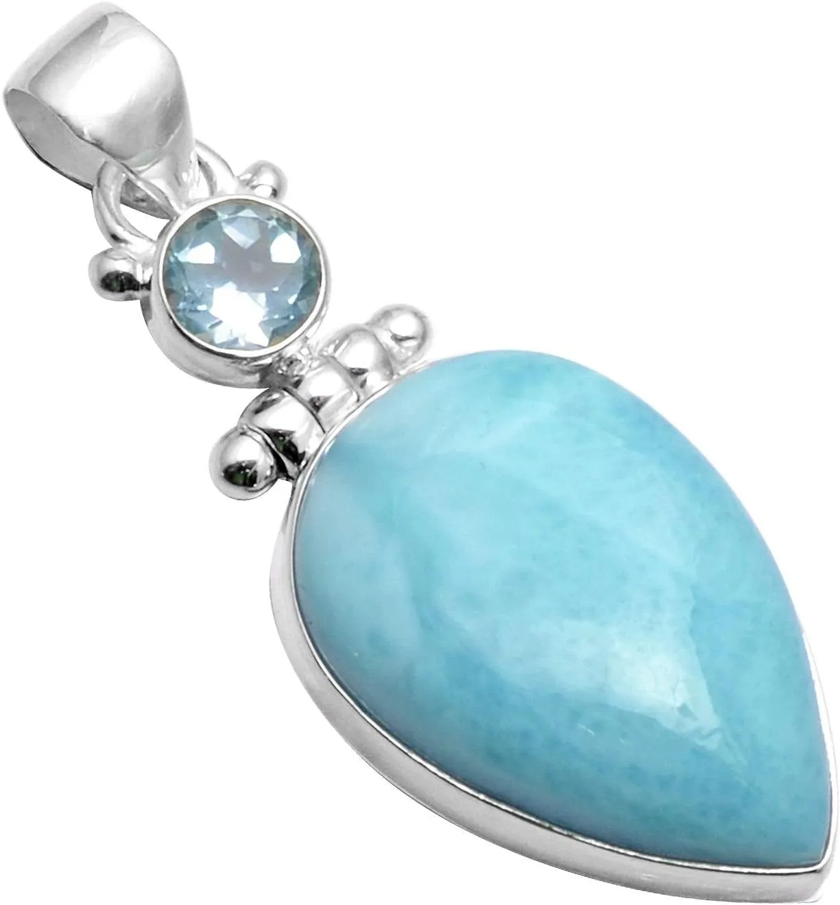 Silver Palace Pear Shape Natural Larimar & Blue Topaz Gemstone 925 Sterling Silver Teardrop Pendant For Women