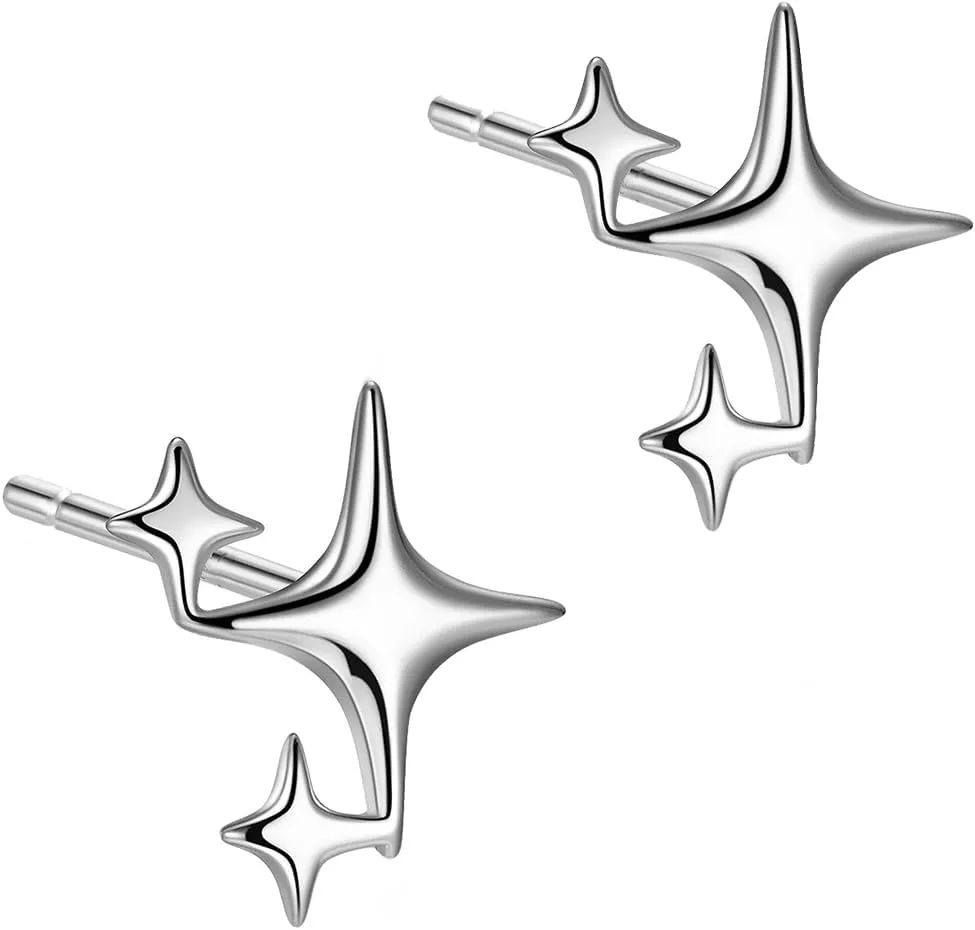 Silver Star Stud Earrings for Women Sparkly Star Earrings Dainty Hypoallergenic Ear Jewelry Gifts