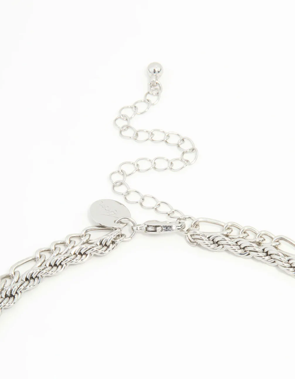Silver Textured & Diamante Charm Layered Necklace