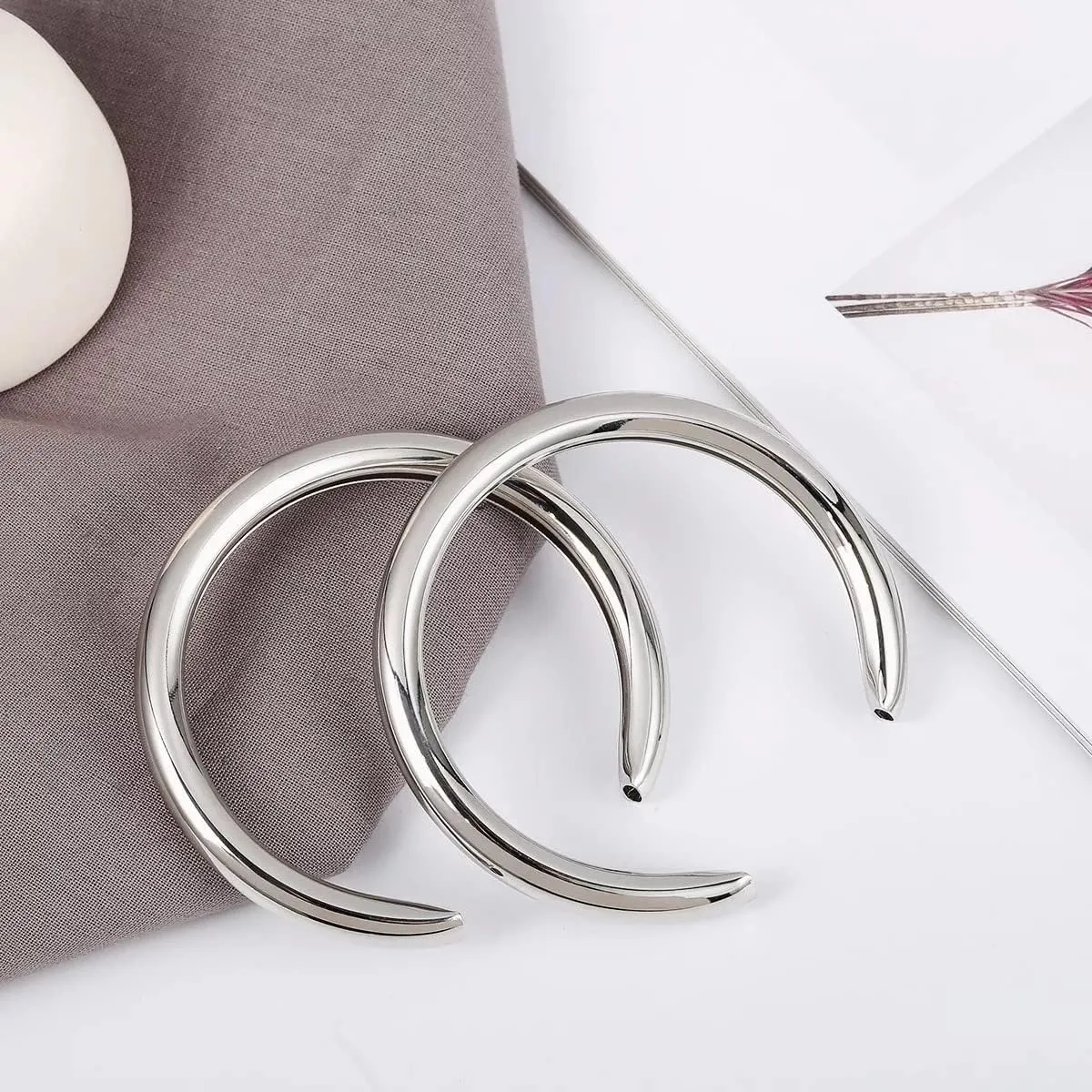 Silver,Gold Open Hoop Lightweight C Shape Chunky Hoop/Stud Earrings for Women. Large and Small Sizes.