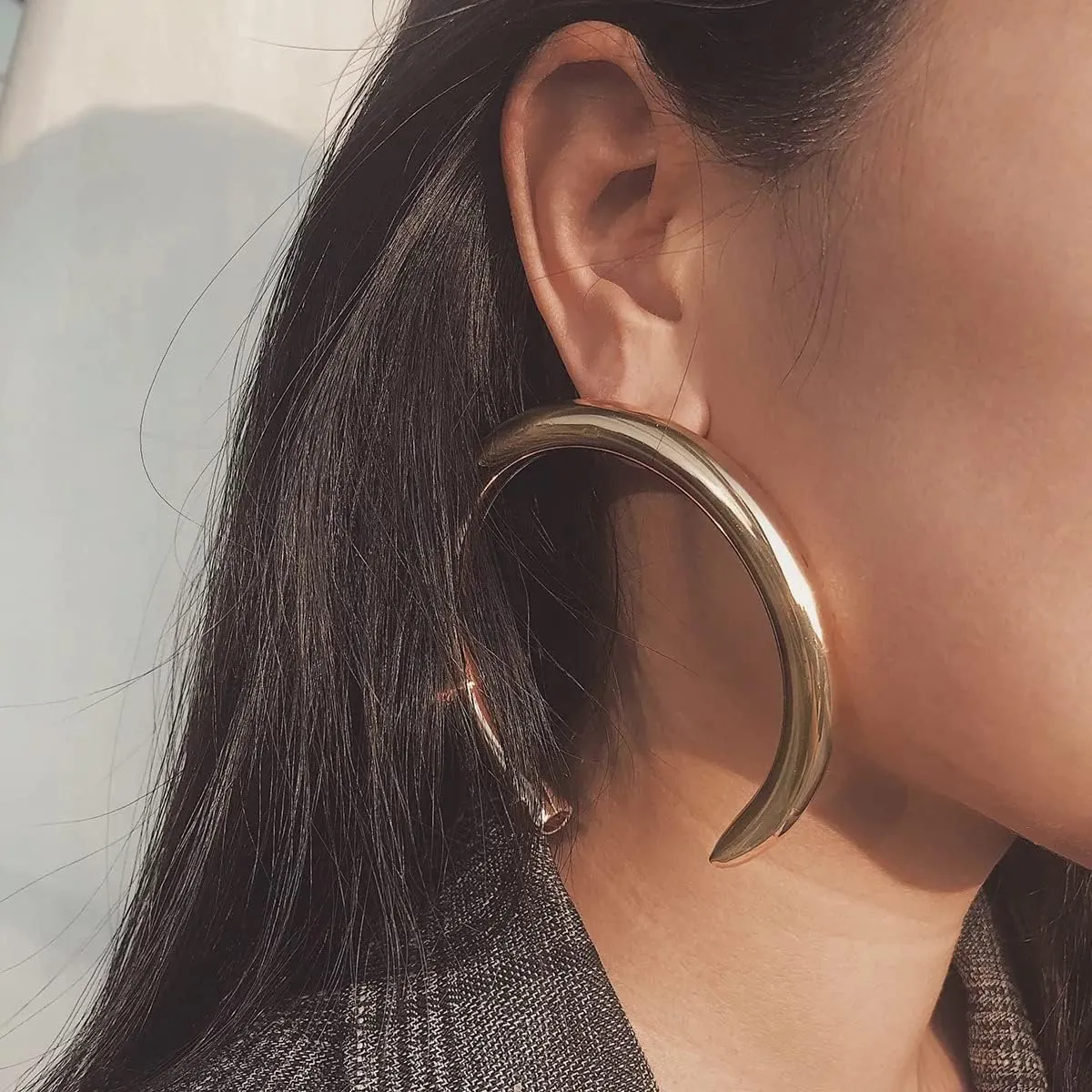 Silver,Gold Open Hoop Lightweight C Shape Chunky Hoop/Stud Earrings for Women. Large and Small Sizes.