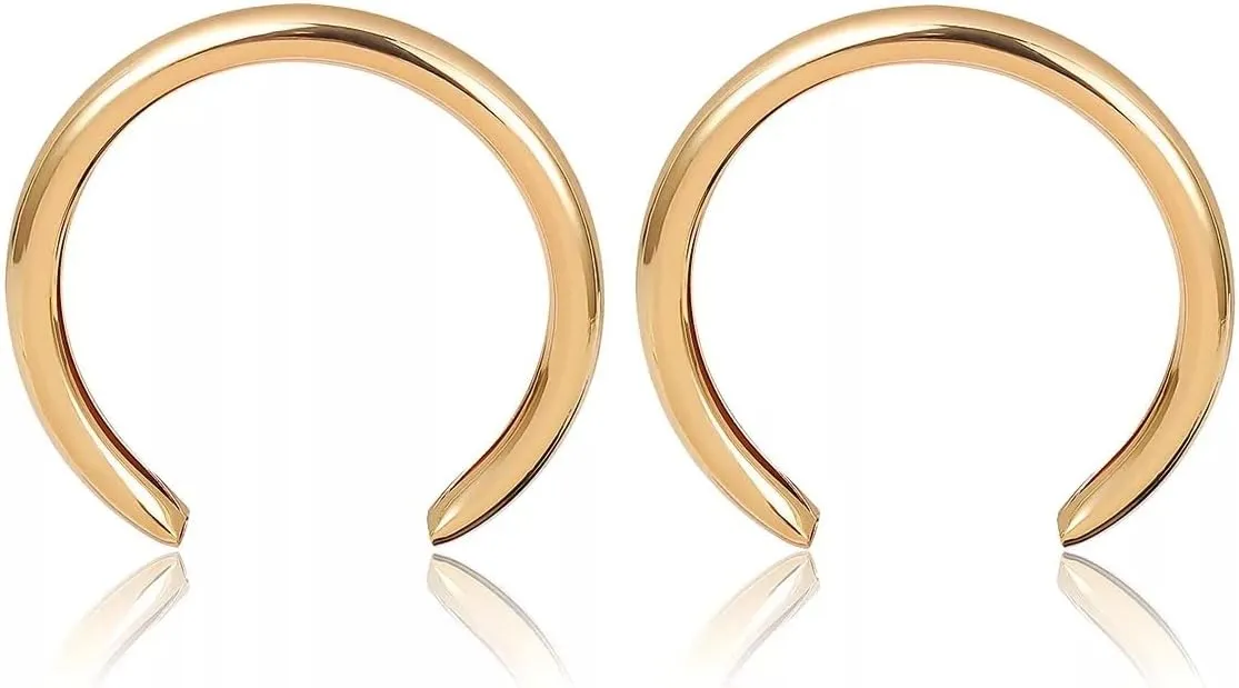 Silver,Gold Open Hoop Lightweight C Shape Chunky Hoop/Stud Earrings for Women. Large and Small Sizes.