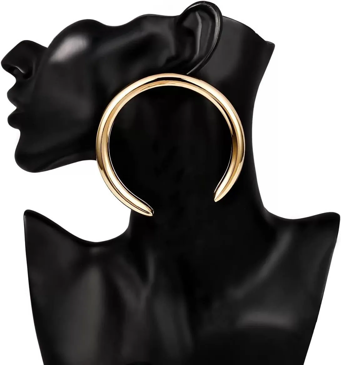 Silver,Gold Open Hoop Lightweight C Shape Chunky Hoop/Stud Earrings for Women. Large and Small Sizes.
