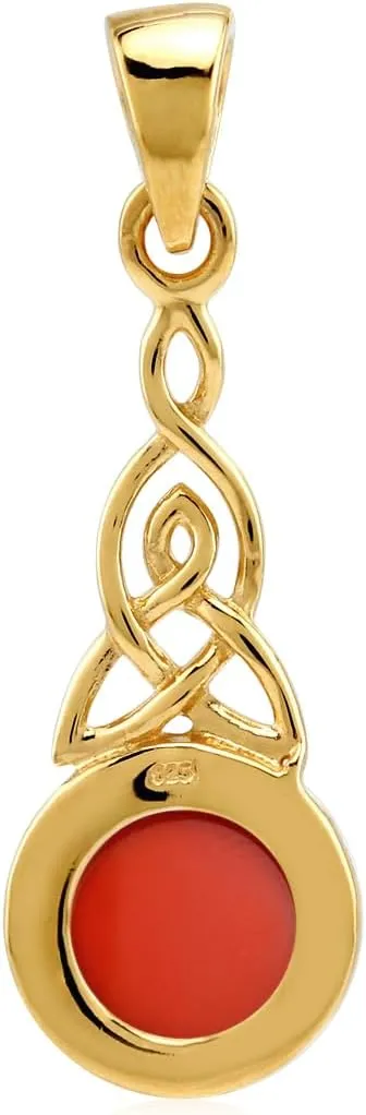 Silvershake 8MM Round Shape Gemstone White Gold Plated or Yellow Gold Plated 925 Sterling Silver Triquetra Celtic Knot Pendant or Pendant with 18 Inches Chain Necklace Jewelry for Women