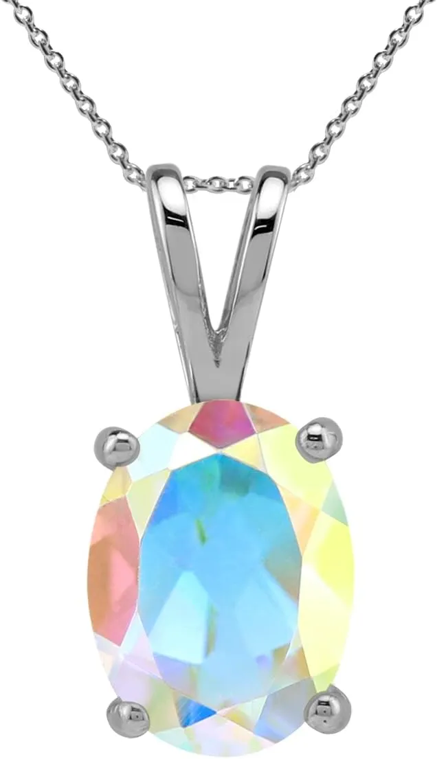 Silvershake 8X6mm Oval Shape Gemstone White Gold Plated or Yellow Gold Plated 925 Sterling Silver Business Attire Solitaire Pendant or Pendant with 18 Inch Chain Necklace