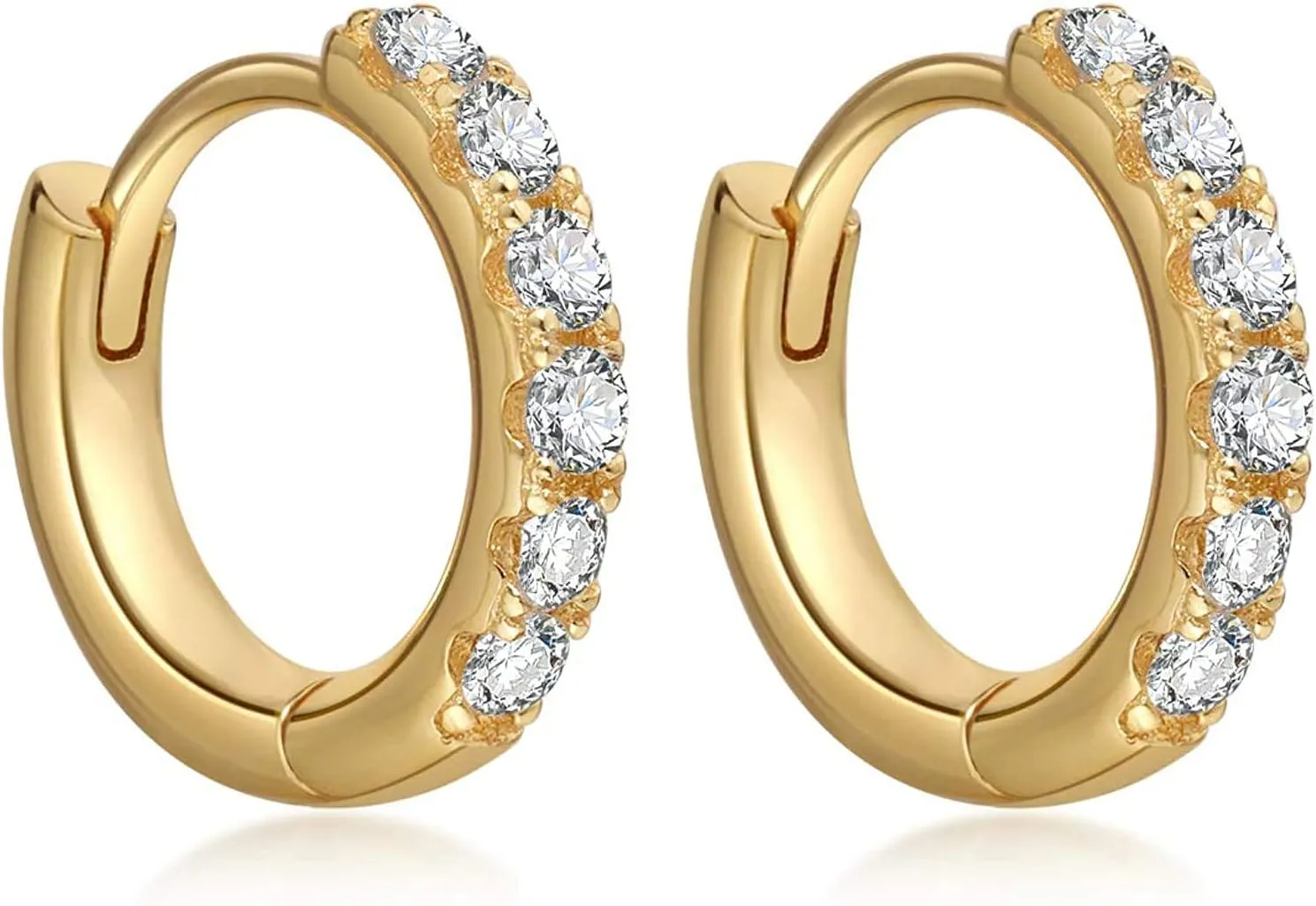 S.Leaf Hoop Earrings for Women Sterling Silver Cubic Zirconia Hoop Earrings Huggie Earrings 14k Gold Plated
