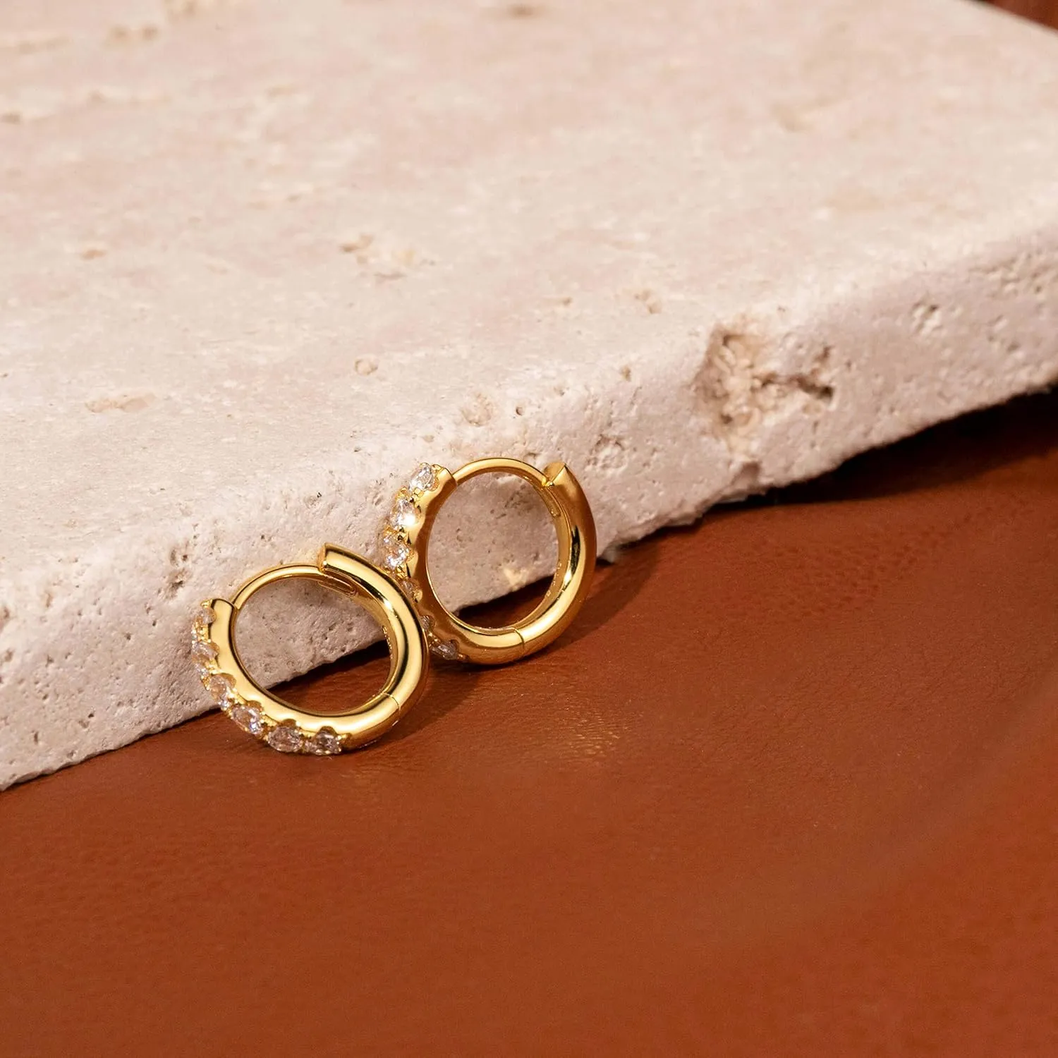 S.Leaf Hoop Earrings for Women Sterling Silver Cubic Zirconia Hoop Earrings Huggie Earrings 14k Gold Plated