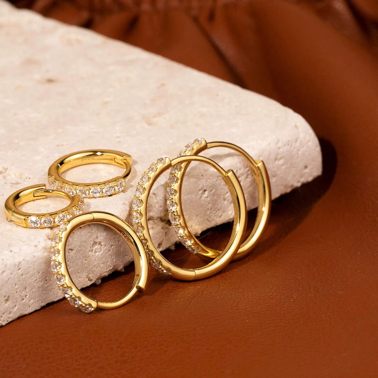 S.Leaf Hoop Earrings for Women Sterling Silver Cubic Zirconia Hoop Earrings Huggie Earrings 14k Gold Plated