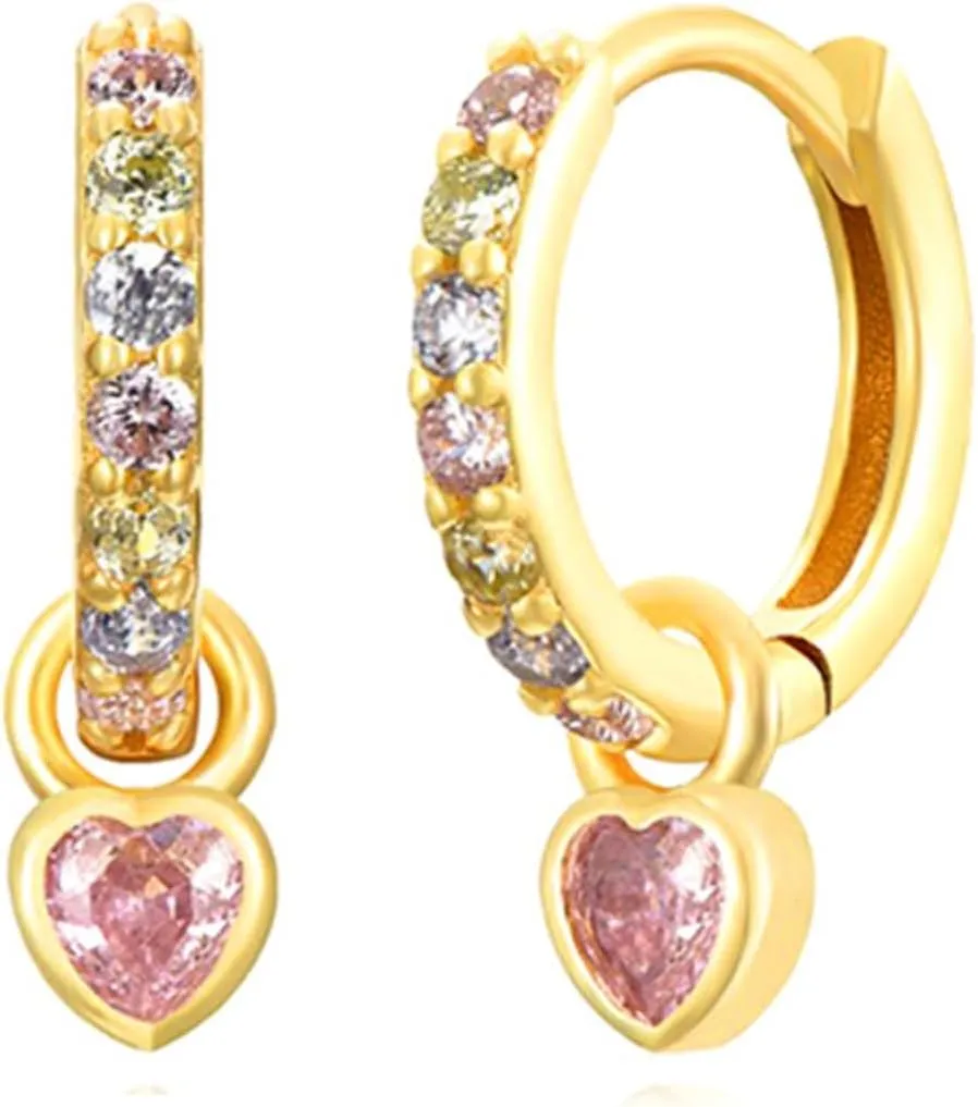 Small Gold Huggie Hoop Earrings For Women Emerald Green Earrings With Green Heart Drop Gold Plated Hoop Earrings Hypoallergenic Cubic Zirconia Dangle Green Jewelry For Gift