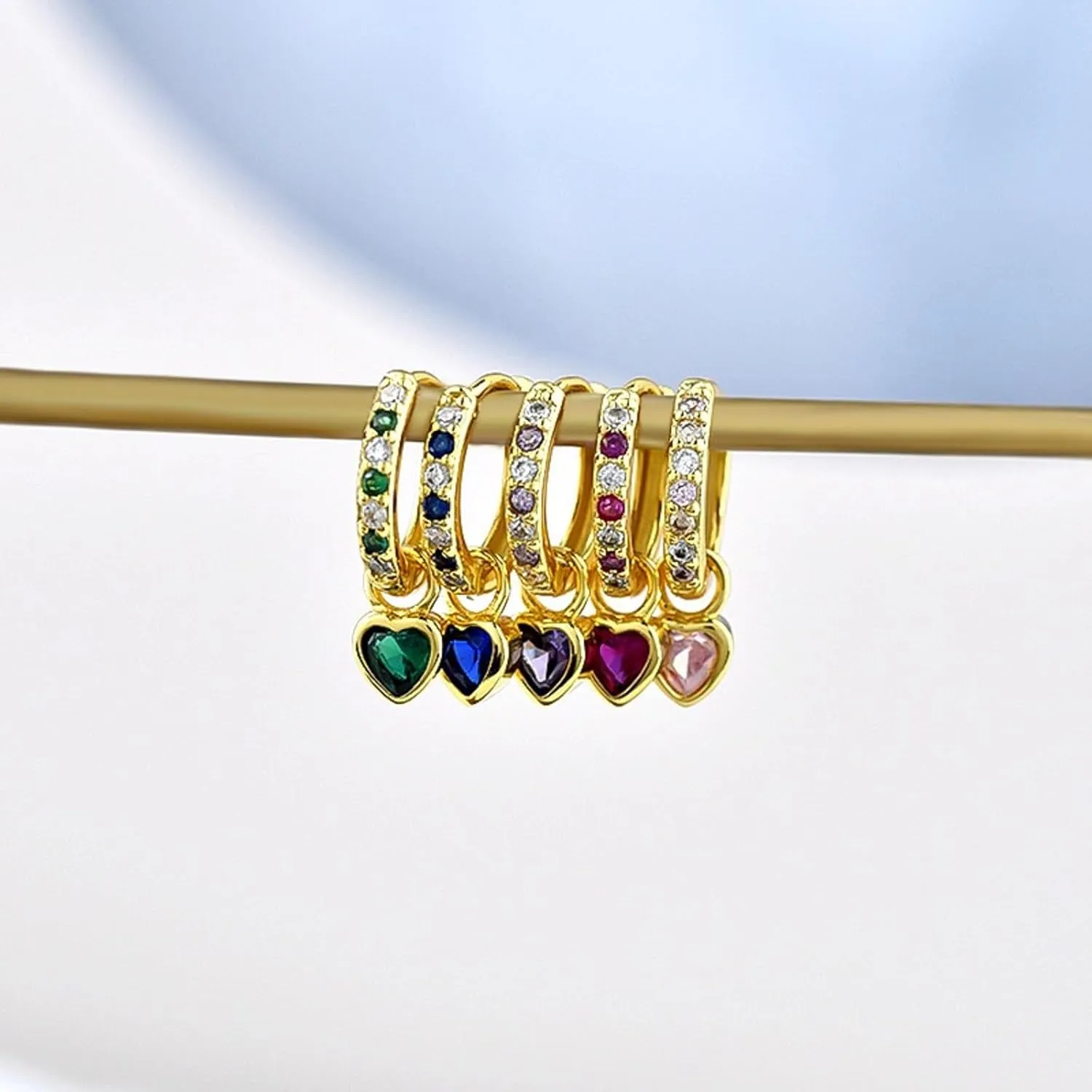 Small Gold Huggie Hoop Earrings For Women Emerald Green Earrings With Green Heart Drop Gold Plated Hoop Earrings Hypoallergenic Cubic Zirconia Dangle Green Jewelry For Gift
