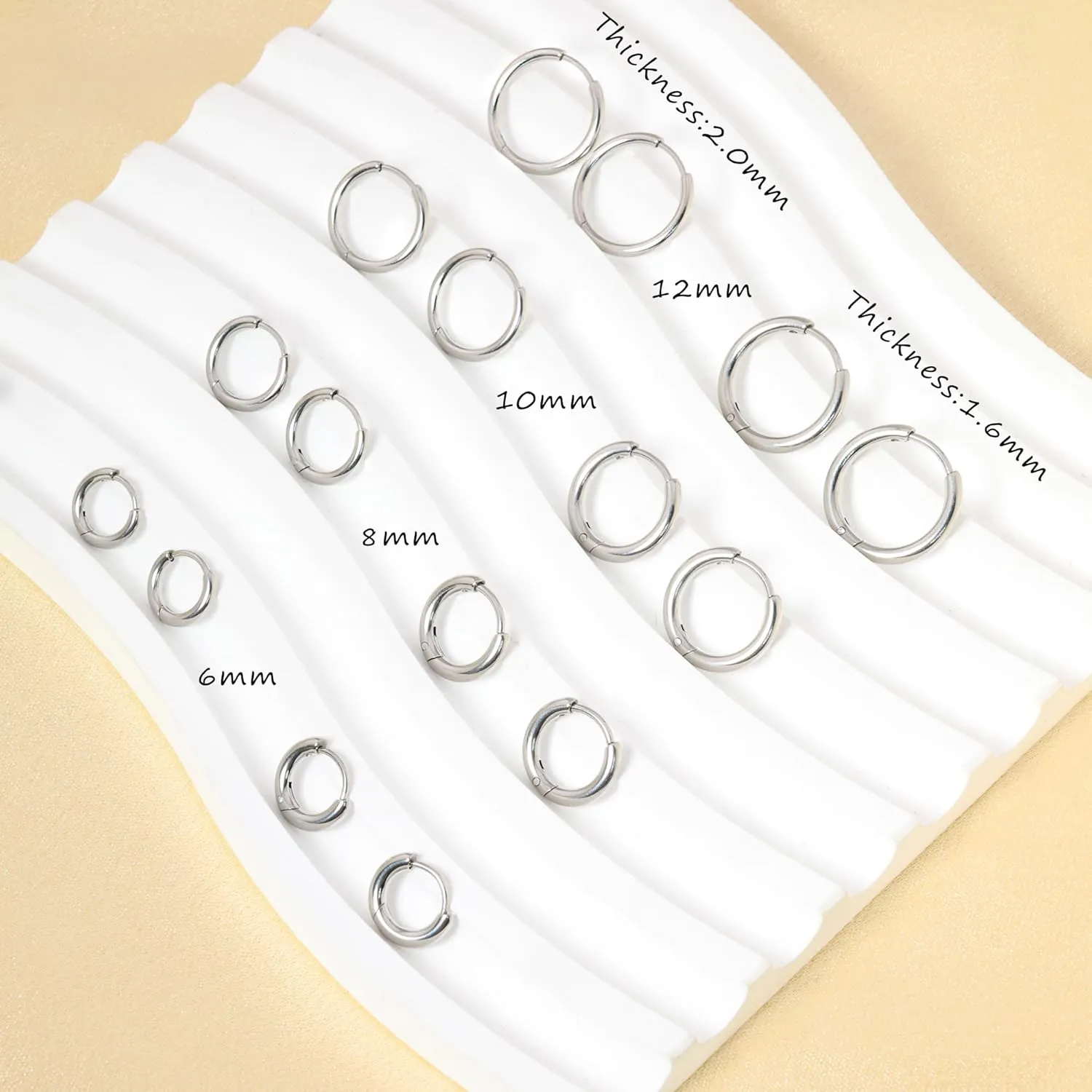 Small Hoop Earrings for Women Men Girls 14k Real Gold Plated Thin Gold Huggie Hoops Set for Cartilage Helix Hypoallergenic Surgical Stainless Steel 6/8/10/12mm