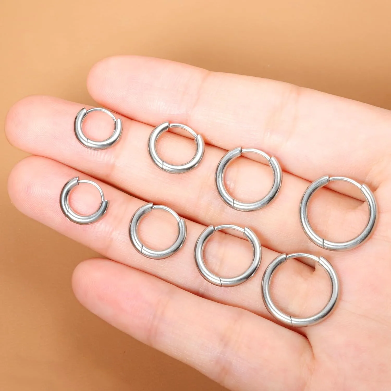 Small Hoop Earrings for Women Men Girls 14k Real Gold Plated Thin Gold Huggie Hoops Set for Cartilage Helix Hypoallergenic Surgical Stainless Steel 6/8/10/12mm