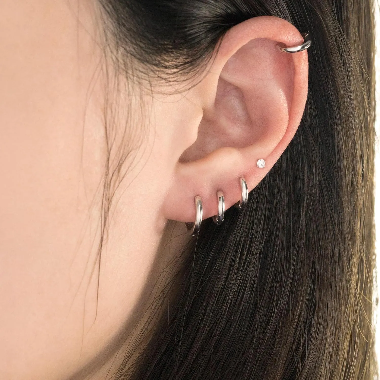 Small Hoop Earrings for Women Men Girls 14k Real Gold Plated Thin Gold Huggie Hoops Set for Cartilage Helix Hypoallergenic Surgical Stainless Steel 6/8/10/12mm