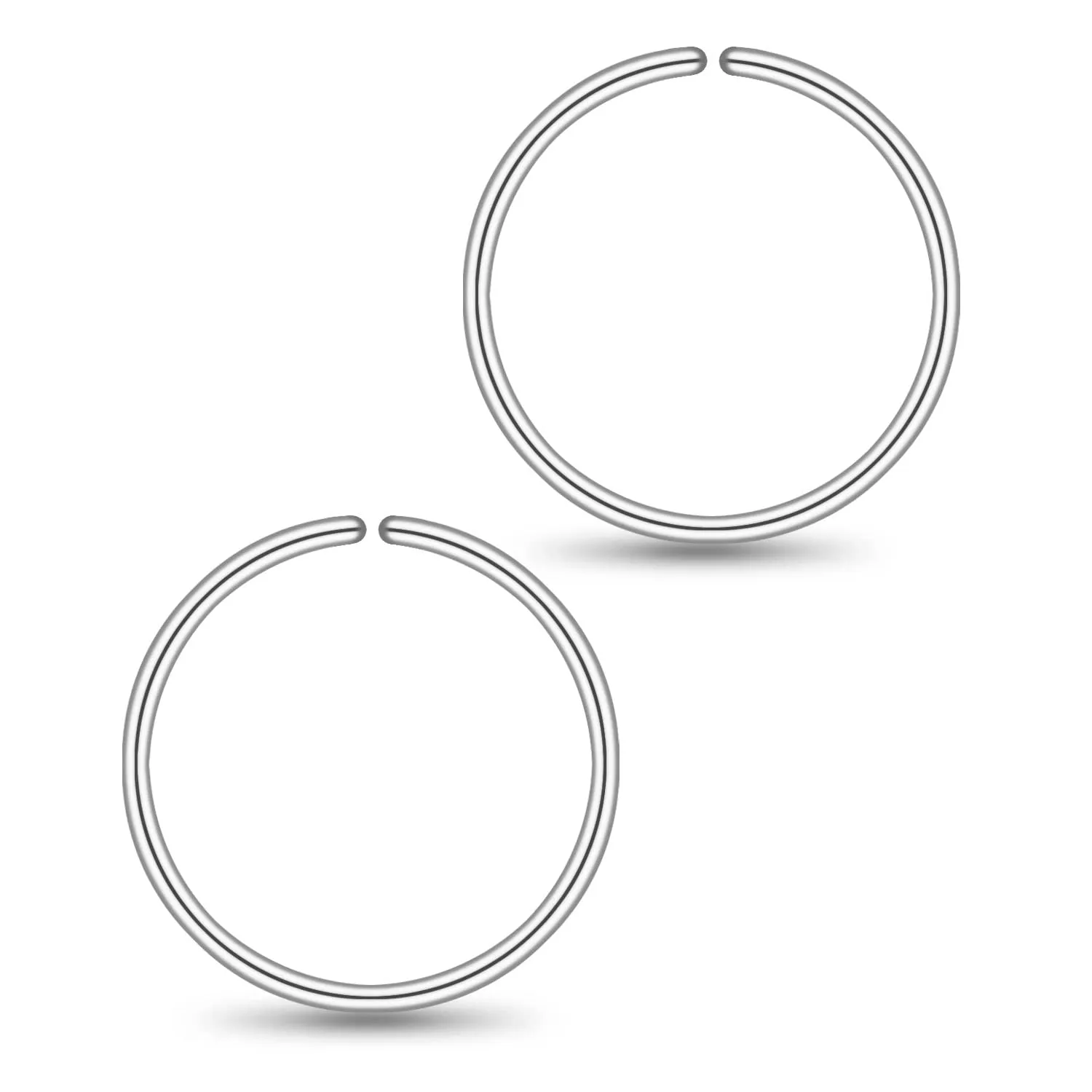 Small Thin Sterling Silver Nose Rings Hoops Septum Piercing Jewelry for Women, Hypoallergenic 7mm 24 Gauge