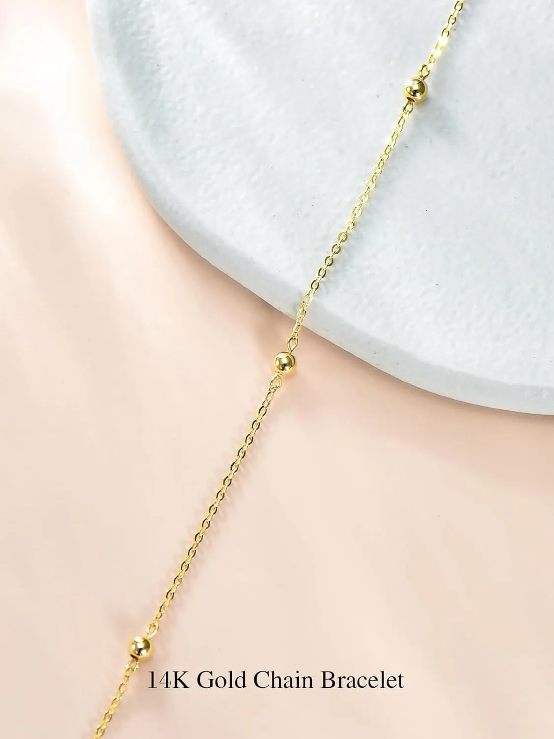 Solid 14K Gold Bead Bracelets for Women Real Yellow Gold Adjustable Link Bracelets for Her Jewelry Gifts