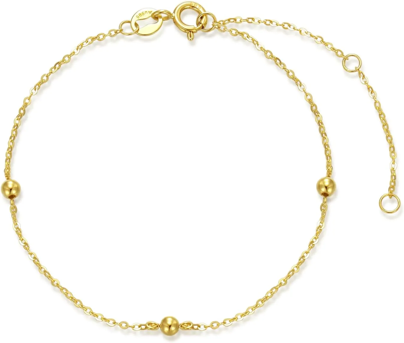 Solid 14K Gold Bead Bracelets for Women Real Yellow Gold Adjustable Link Bracelets for Her Jewelry Gifts