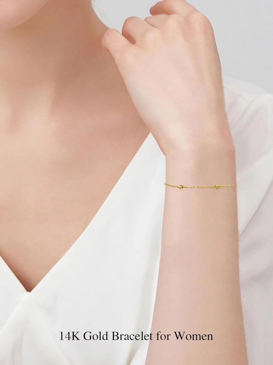 Solid 14K Gold Bead Bracelets for Women Real Yellow Gold Adjustable Link Bracelets for Her Jewelry Gifts