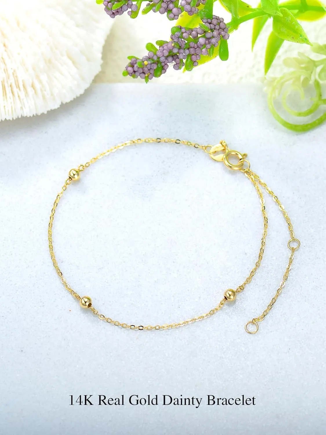 Solid 14K Gold Bead Bracelets for Women Real Yellow Gold Adjustable Link Bracelets for Her Jewelry Gifts