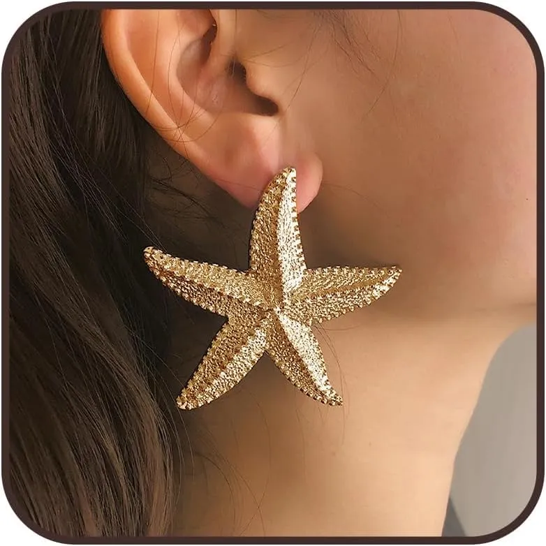 Starfish Earrings for Women Gold Starfish Stud Earrings Gold Statement Earrings Beach Dangle Earrings Ocean Accessories Jewelry Summer Outfits for Women