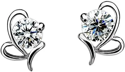 Sterling Silver Cubic Zirconia Stud Earrings Set,Women Round Diamond Stud Earrings with White Gold Plated Hypoallergenic Stud Earrings Crystal Jewelry Gift for Women Mom Wife Girlfriend Lady Her