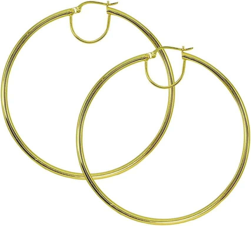 Sterling Silver Polished Round Large Hoop Earrings for Women (2x50mm-70mm Diameter)