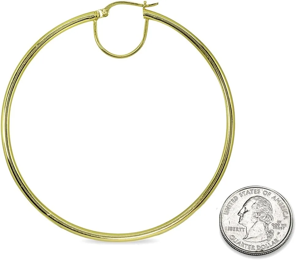 Sterling Silver Polished Round Large Hoop Earrings for Women (2x50mm-70mm Diameter)