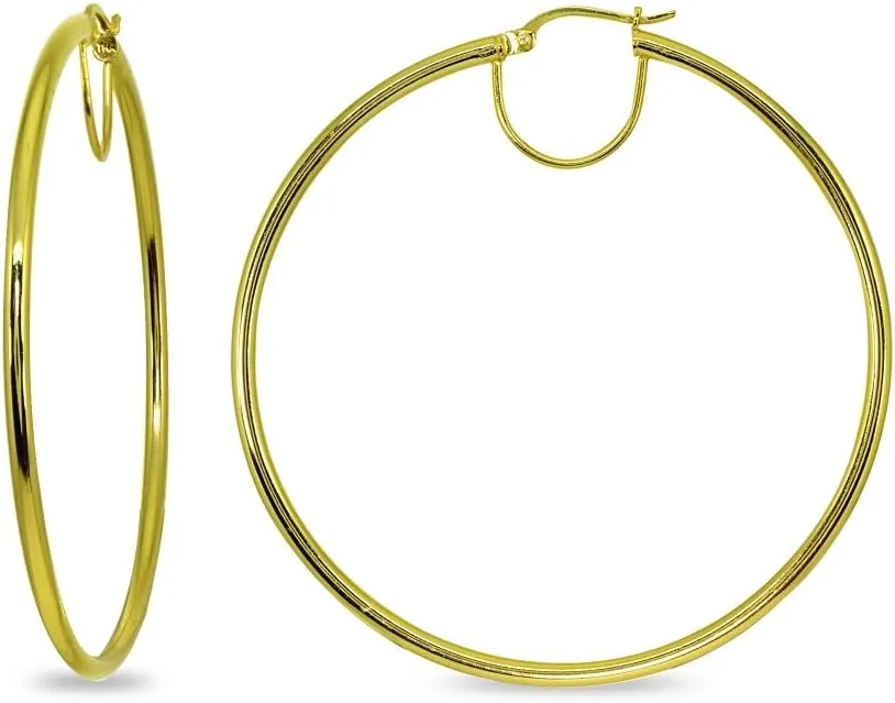Sterling Silver Polished Round Large Hoop Earrings for Women (2x50mm-70mm Diameter)