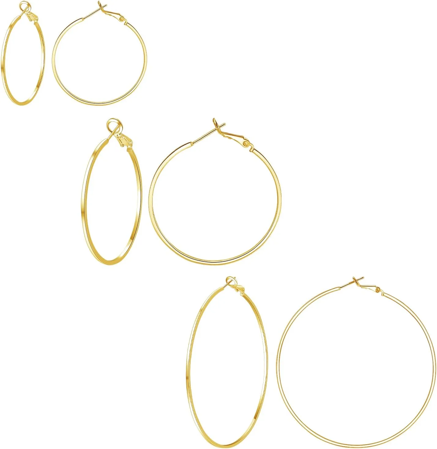 Sterling Silver Post Hoop Earrings - 14k Gold Plated Larg Big Hoop Earrings Set Hypoallergenic Lightweight Thin Gold Hoop Earrings for Women 40/50/60MM