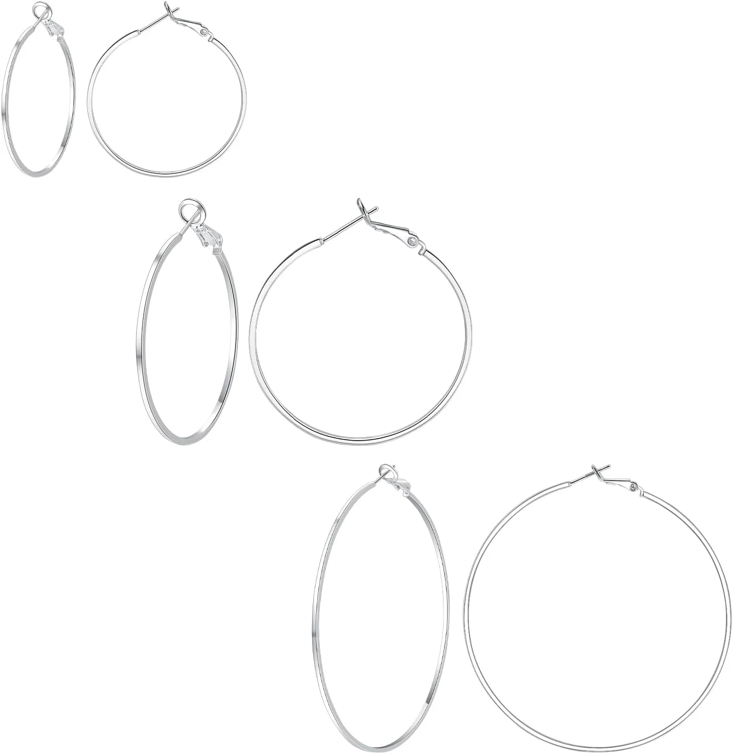 Sterling Silver Post Hoop Earrings - 14k White Gold Plated Larg Big Hoop Earrings Set Hypoallergenic Lightweight Thin Silver Hoop Earrings for Women 40/50/60MM