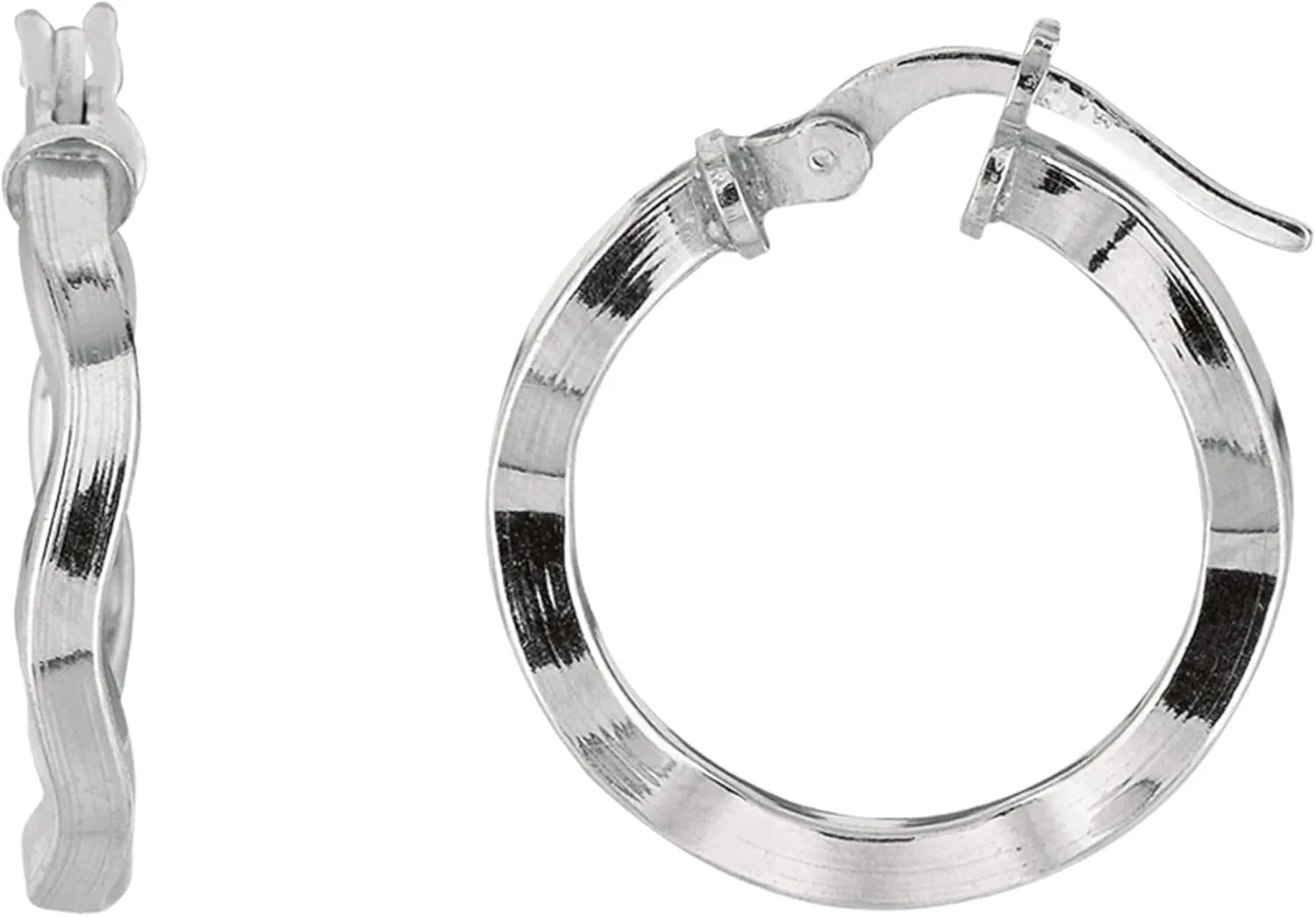 Sterling Silver With Rhodium Plated Wavy Round Hoop Earrings