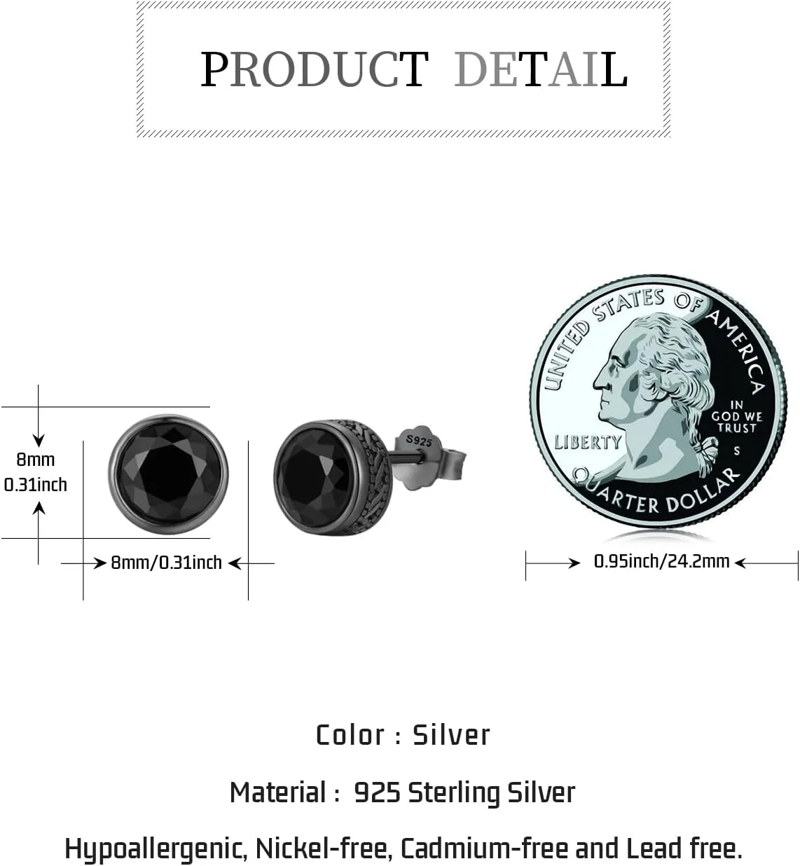 Stud Earrings 925 Sterling Silver Stud Earrings for Mens Womens Pierced Mens Earrings Jewelry Gift for Father's Day Gifts