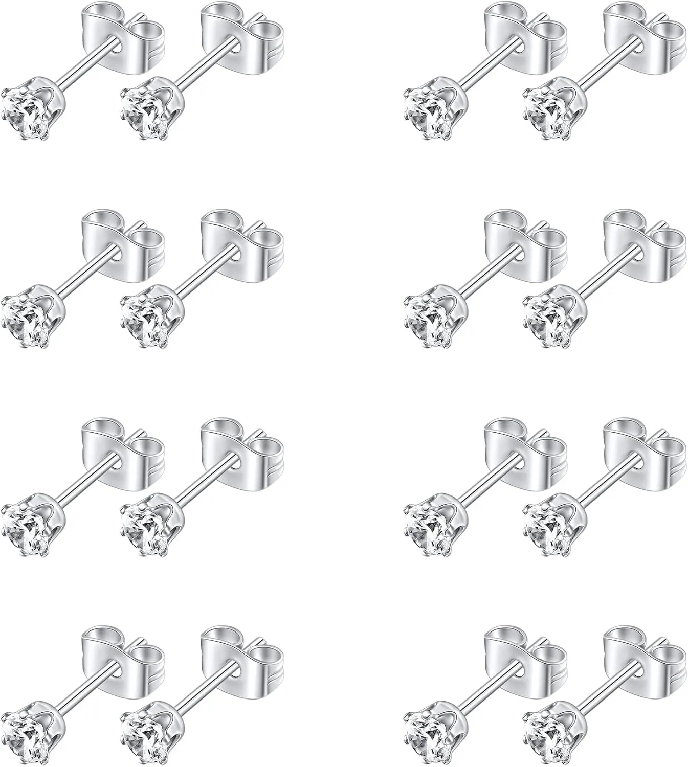 Stud Earrings for Women Stainless Steel Small Cubic Zirconia Stud Earrings Set for Women