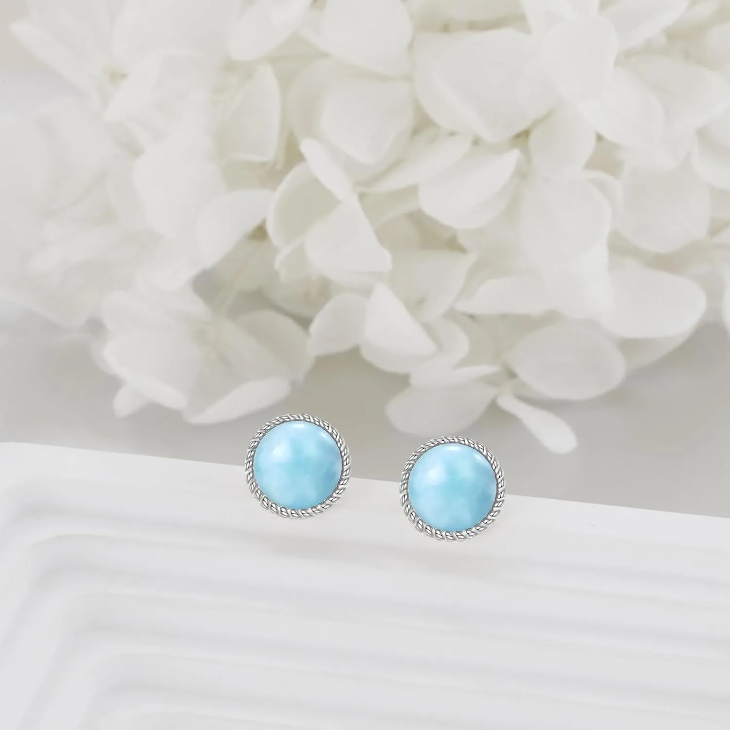 Stud Earrings Sterling Silver Opal/Black Onyx/Pearl/Moss Agate/Olivine Peridot/Pink Cat Eye Stone/Lapis Lazuli/Larimar Stud Earrings Jewelry Birthday Christmas Gifts for Women Teens
