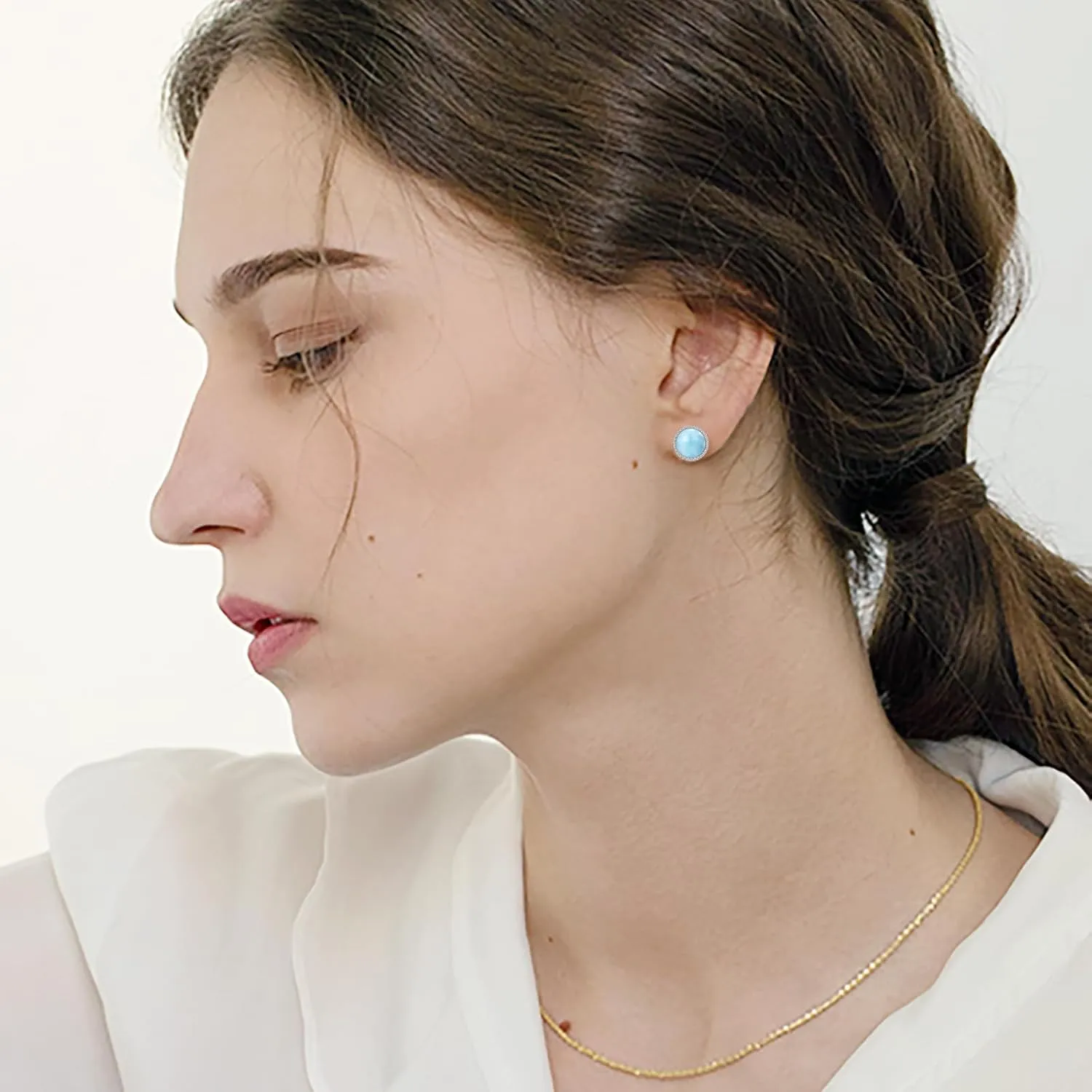 Stud Earrings Sterling Silver Opal/Black Onyx/Pearl/Moss Agate/Olivine Peridot/Pink Cat Eye Stone/Lapis Lazuli/Larimar Stud Earrings Jewelry Birthday Christmas Gifts for Women Teens